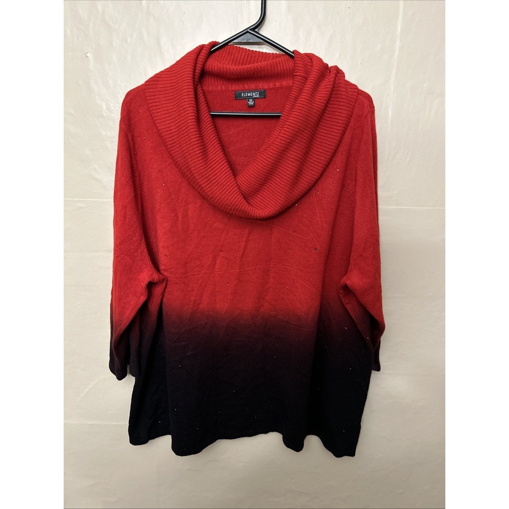 elementz top 3X Red Ombré Cowl‎ Neck Sweater 3/4 Sleeves